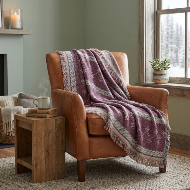 Cozy Knitted Pattern Throw Blanket in Burgundy  (Creator Uploaded)