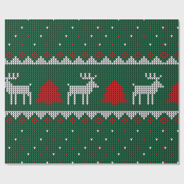 Cozy Knitted Reindeer Christmas Wrapping Paper (Flat)