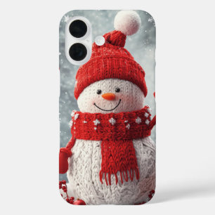 Cozy Knitted Snowman Red Scarf Snowflakes iPhone 16 Case
