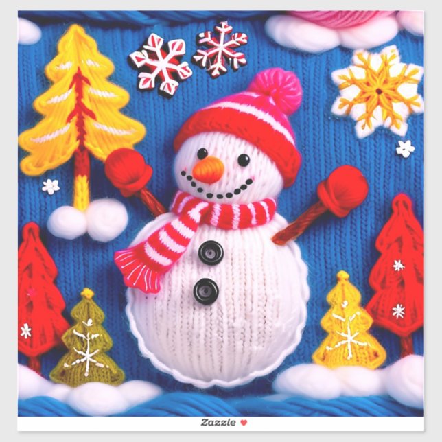 Cozy Knitted Snowman With Red Hat Sticker (Sheet)