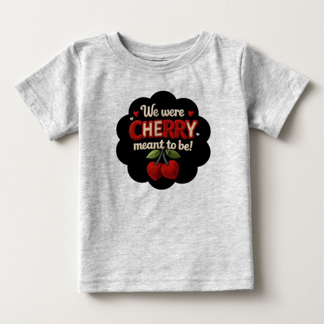 Cozy knitted-style typography and adorable cherry  baby T-Shirt (Front)