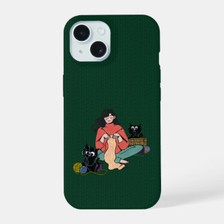 Cozy Knitting Woman with Black Cats Phone Case
