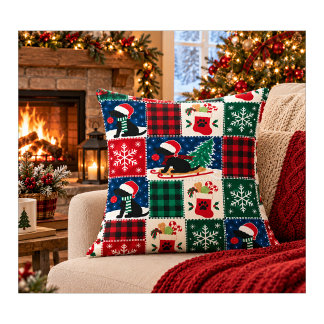 Cozy Labrador Christmas Patchwork Quilt Throw Pillow