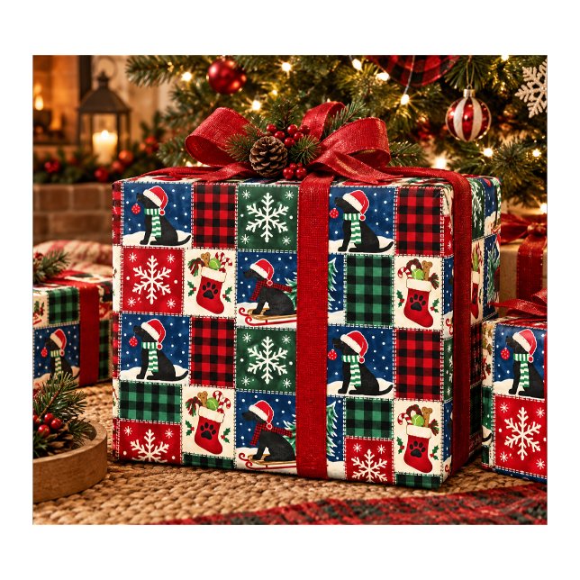 Cozy Labrador Christmas Patchwork Quilt Wrapping Paper (Creator Uploaded)