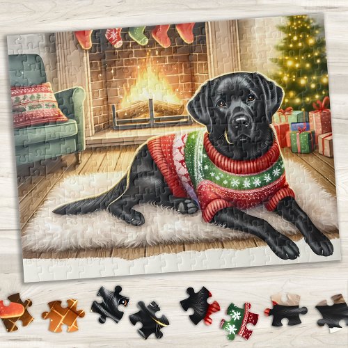 Cozy Labrador Retriever Christmas Puppy Dog Jigsaw Puzzle