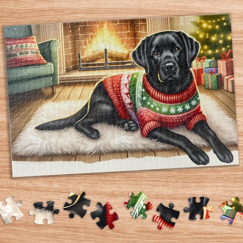 Cozy Labrador Retriever Dog Christmas Puppy  Jigsaw Puzzle