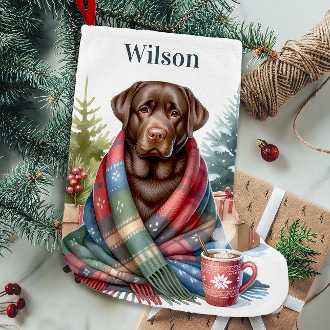 Cozy Labrador Retriever Dog Holiday Chocolate Lab Small Christmas Stocking (Creator Uploaded)