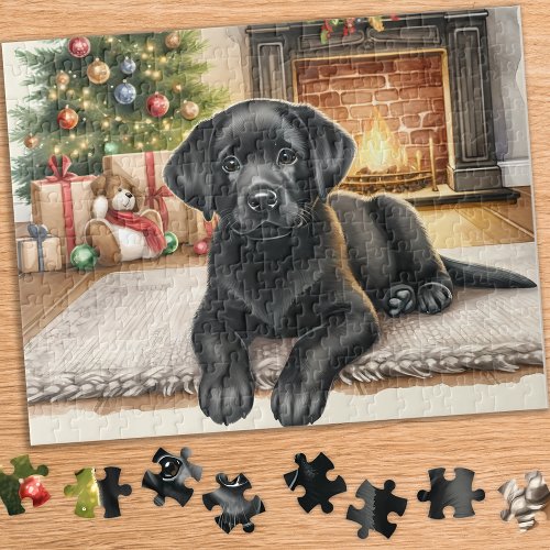 Cozy Labrador Retriever Puppy Dog Christmas Jigsaw Puzzle