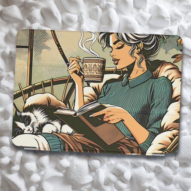 Cozy Lady Reading with Coffee and Cat iPad Air Cover (Creator Uploaded)