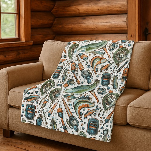Cozy Lake House Fisherman  Fleece Blanket (Creator Uploaded)