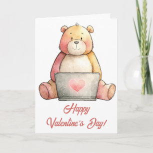 Cozy Laptop Bear Valentine`s Day Card