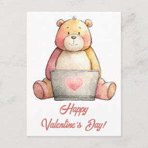 Cozy Laptop Bear Valentine`s Day Postcard