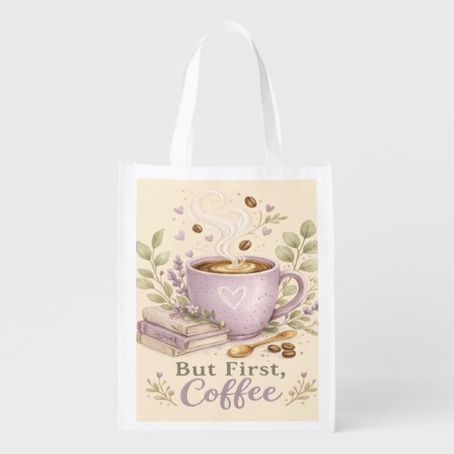 Cozy Lavender Watercolor Coffee Grocery Bag