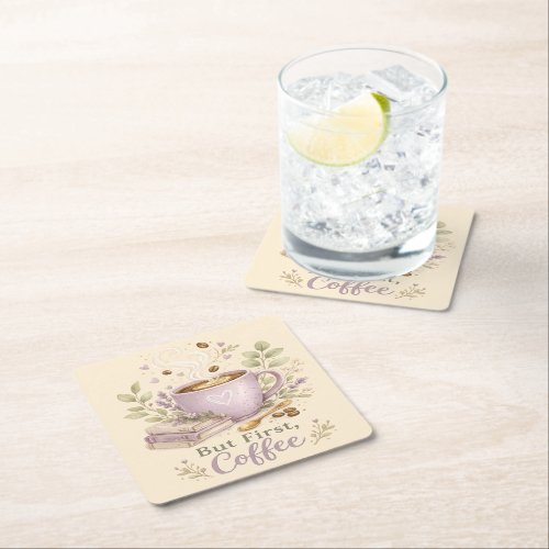 Cozy Lavender Watercolor Coffee Square Paper Coaster
