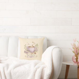 Cozy Lavender Watercolor Coffee Throw Pillow