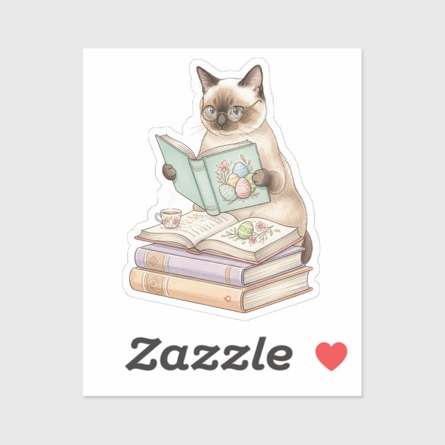 Cozy Librarian Cat Reading Easter Book Bookworm  Sticker (Sheet)
