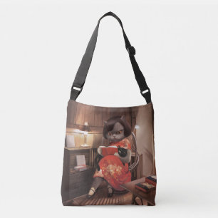 Cozy Library Afternoon - Lo-fi Vintage Cat Crossbody Bag