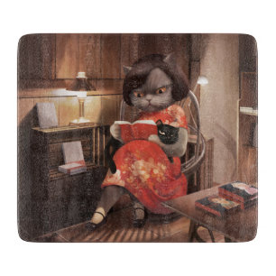 Cozy Library Afternoon - Lo-fi Vintage Cat Cutting Board