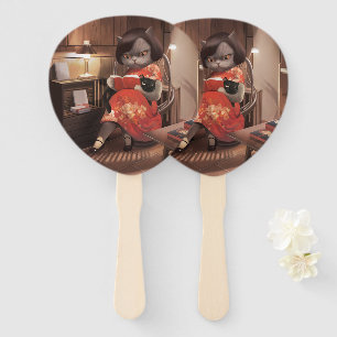 Cozy Library Afternoon - Lo-fi Vintage Cat Hand Fan