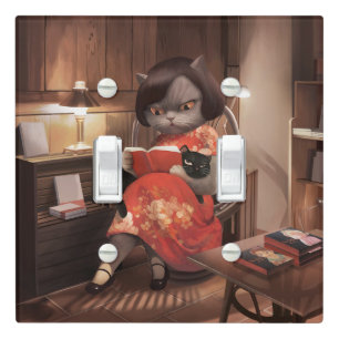 Cozy Library Afternoon - Lo-fi Vintage Cat Light Switch Cover