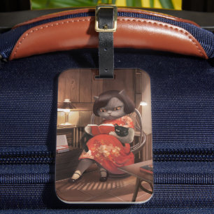 Cozy Library Afternoon - Lo-fi Vintage Cat Luggage Tag