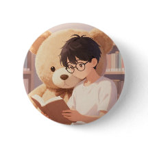 Cozy Library Boy & Giant Teddy Bear Reading Aesthe