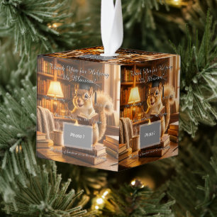 Cozy Library Squirrel Teacher Appreciation Cube Ornament