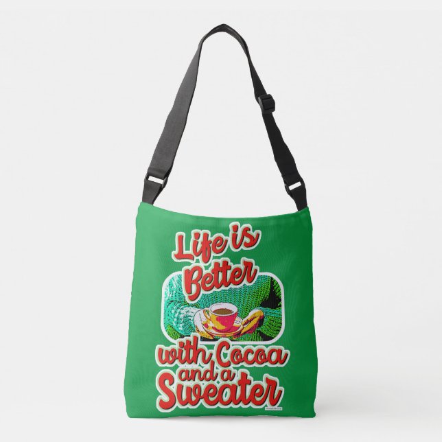 Cozy Life is Better Cocoa Joy Holiday Sweater Crossbody Bag (Front)