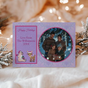 Cozy Lilac Traditional Family Photo Christmas Holiday Card