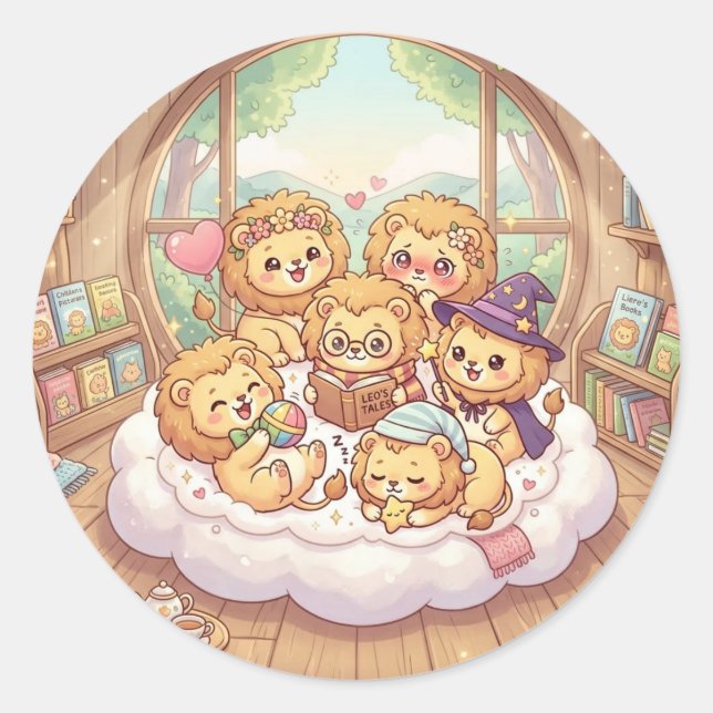 Cozy Lion Storytime Nursery Sticker (Front)