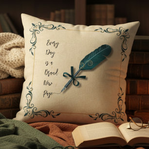 Cozy Literary Quill Script Reading Nook Decor Throw Pillow