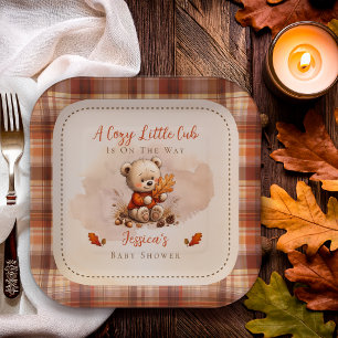 Cozy Little Cub Fall Teddy Bear Baby Shower Paper Plates