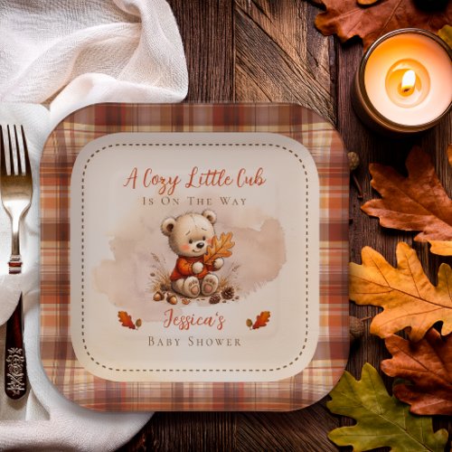 Cozy Little Cub Fall Teddy Bear Baby Shower Paper Plates