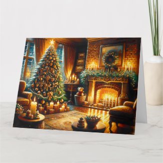 Cozy Living Room Decorated for Christmas Blank