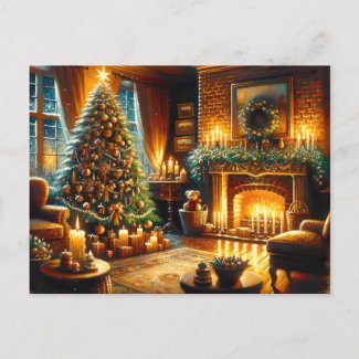 Cozy Living Room Decorated for Christmas Blank