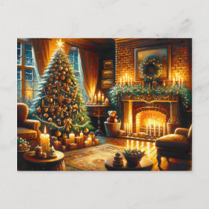 Cozy Living Room Decorated for Christmas Blank Postcard