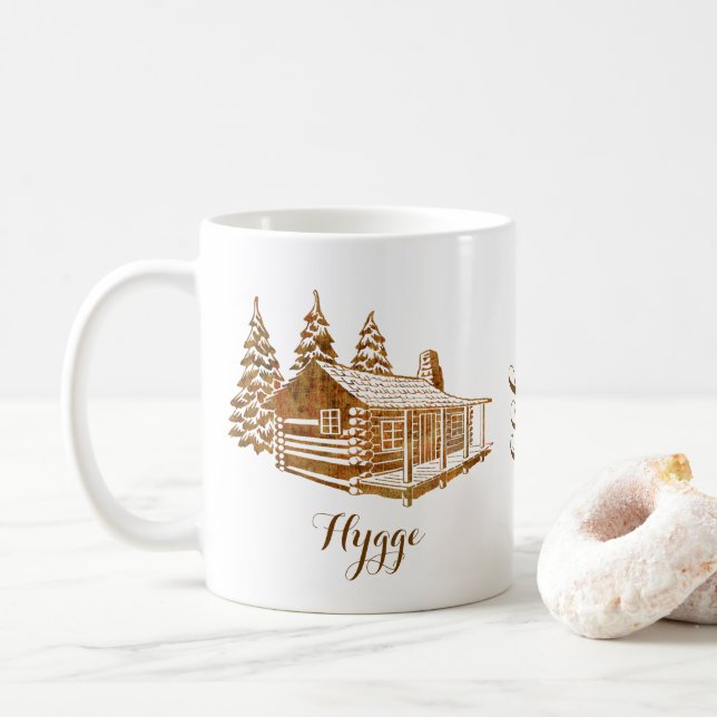 Cozy Log Cabin - Hygge or your own text Coffee Mug (With Donut)