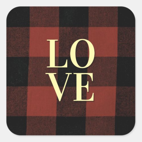 Cozy Love Red and Black Plaid Flannel Design Square Sticker