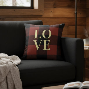 Cozy Love: Red and Black Plaid Flannel Design Throw Pillow