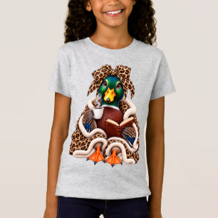 Cozy Mallard Duck Coffee Book Lover Leopard Bow T-Shirt