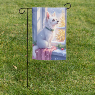 Cozy Maltese by Snowy Window Christmas Dog Art Garden Flag