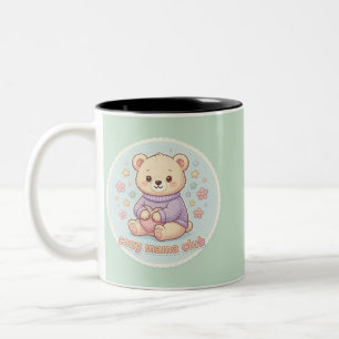Cozy Mama Club Cute Teddy Bear Design Two-Tone Coffee Mug