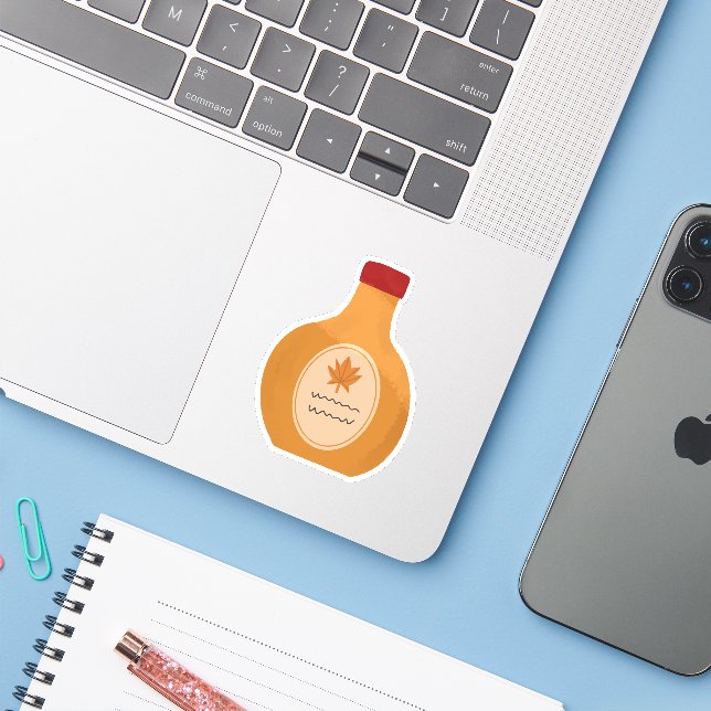 Cozy Maple Syrup Bottle Fall Breakfast Gift Sticker (Laptop w/ iPhone)