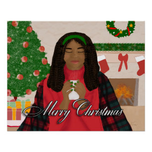 Cozy Merry Christmas - African American Woman Poster