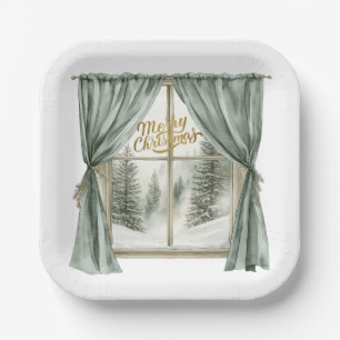 Cozy Merry Christmas Paper Plate Winter Window