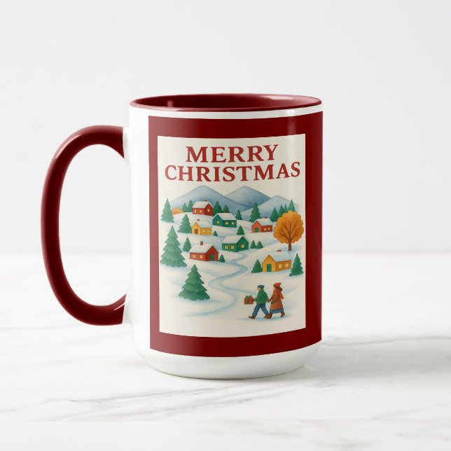Cozy Merry Christmas Winter Village Mug (Left)