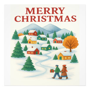 Cozy Merry Christmas Winter Village Photo Tile Print