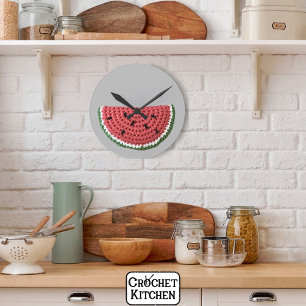 Cozy Minimal Grandma Vibe Crochet Watermelon Fruit Round Clock