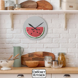 Cozy Minimal Grandma Vibe Crochet Watermelon Fruit Round Clock