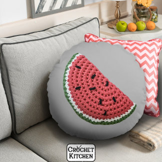 Cozy Minimal Grandma Vibe Crochet Watermelon Fruit Round Pillow